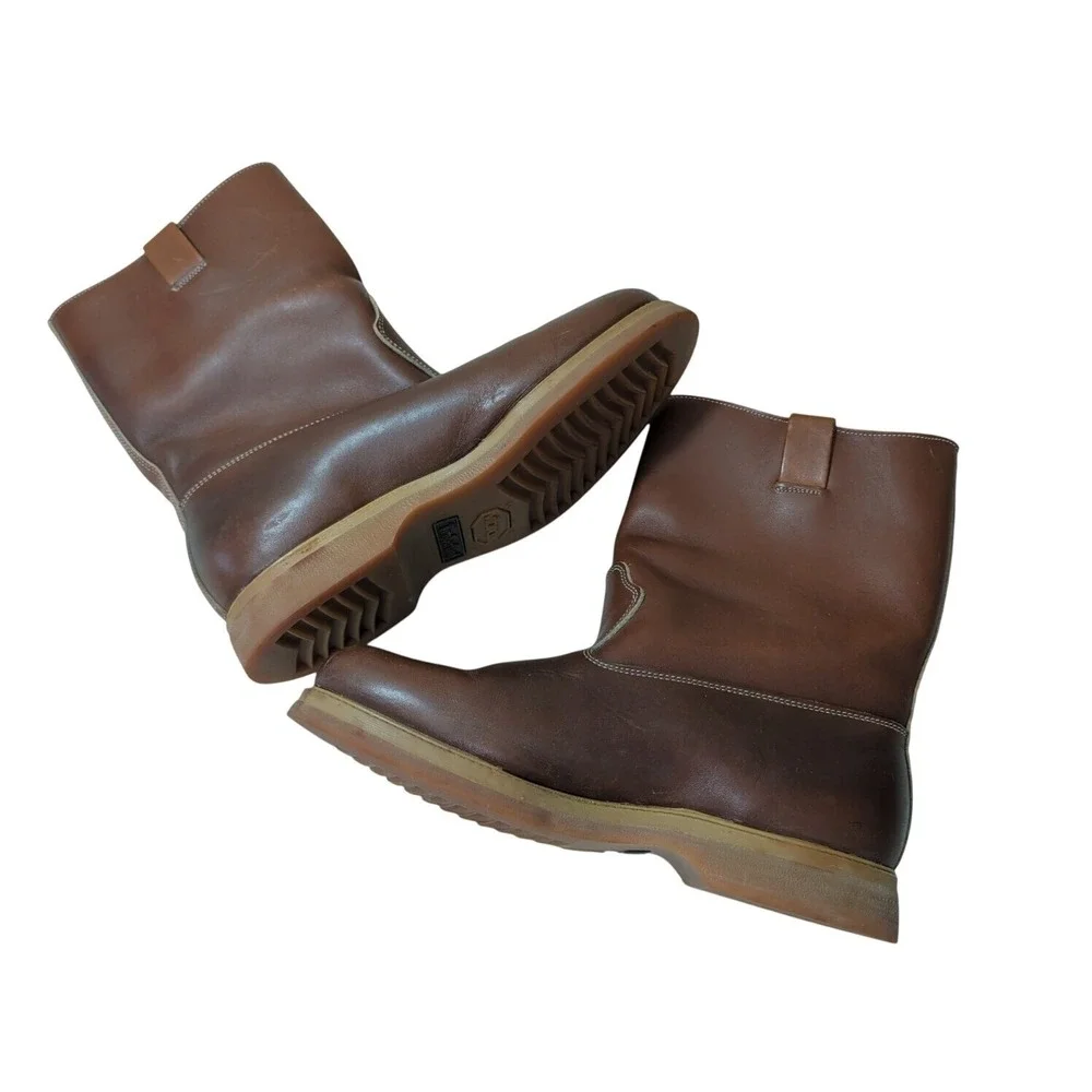 Vintage Timberland Shearling Lined Work Boots Mens 9.5 Wide Brown Vibram Sole